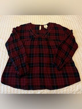 Knox Rose Burgundy Plaid Tunic Top with Black and Blue Accents